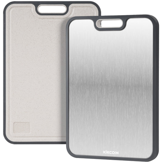 Kikcoin Stainless Steel Cutting Board, Plastic Double-sized Cutting Board for Kitchen, with Grinding Area & Juice Groove