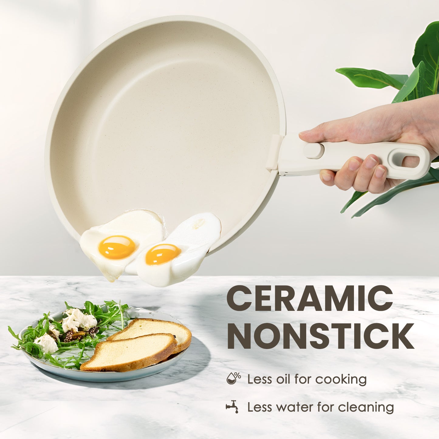 KIKCOIN 7 Pcs Pots and Pans Set Non Stick, Ceramic Cookware Sets Detachable Handle Nonstick, Non Toxic Induction RV Kitchen Cooking Set with Removable Handles, Dishwasher/Oven Safe, Easy Clean