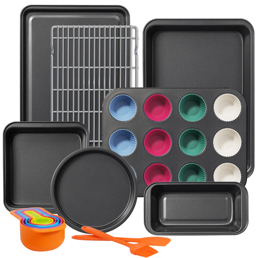 Kikcoin Bakeware Set, 22 Pcs Carbon Steel Non-stick Baking Pan Set, Baking Set for Kitchen Including Muffin Pan, Cookie Sheet & Cake Pan, Oven Safe up to 446℉