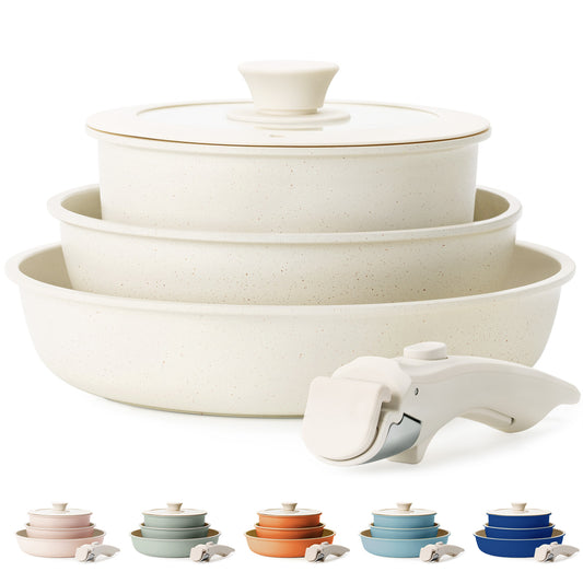 KIKCOIN 5 Pcs Pots and Pans Set Non Stick - Detachable Handle Cookware Set, Induction Nonstick Kitchen RV Cooking Set Removable Handle - Dishwasher & Oven Safe &Heat Evenly for Better Cooking