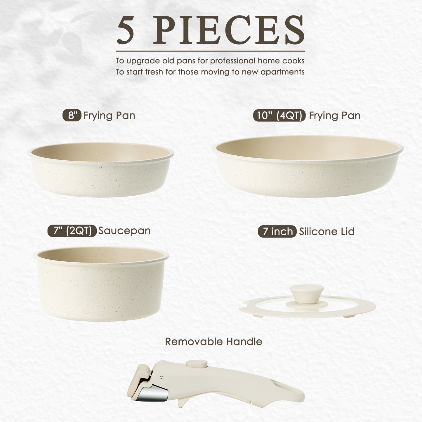 KIKCOIN 5 Pcs Pots and Pans Set Non Stick - Detachable Handle Cookware Set, Induction Nonstick Kitchen RV Cooking Set Removable Handle - Dishwasher οΌ Oven Safe οΌHeat Evenly for Better Cooking