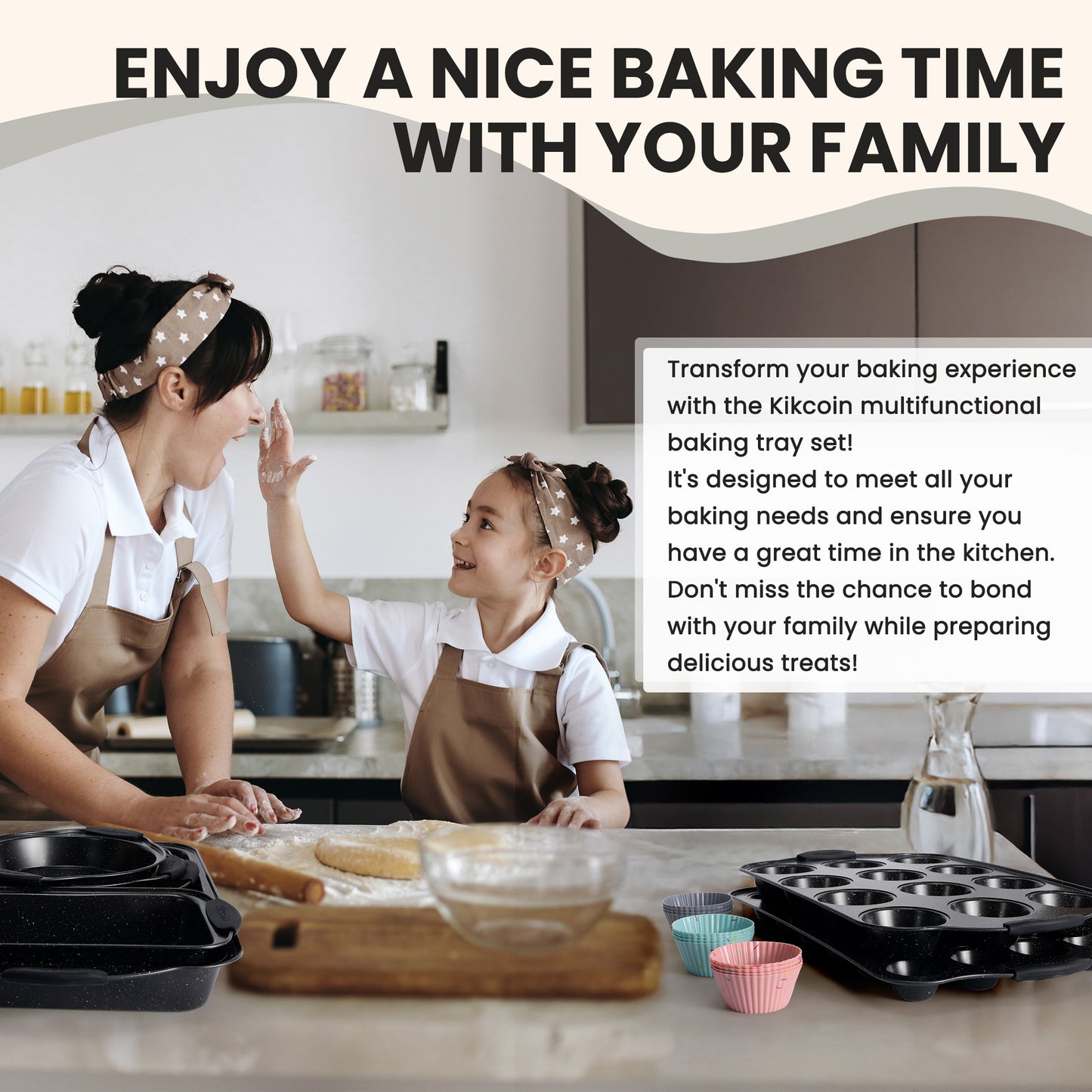 Kikcoin 22-piece Kitchen Bakeware Set, Nonstick Coating Baking Sheet Pans with Silicone Handles, Cookie Sheets for Baking(Black)