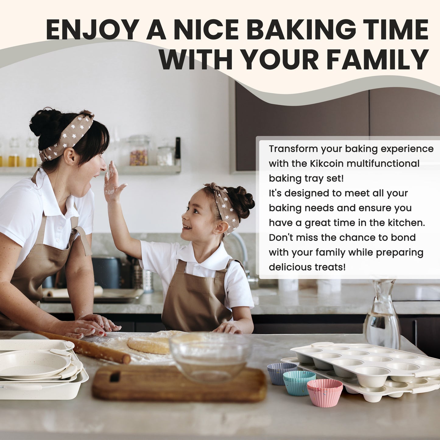 Kikcoin 22-piece Kitchen Bakeware Set, Nonstick Coating Baking Sheet Pans with Silicone Handles, Cookie Sheets for Baking(Beige)