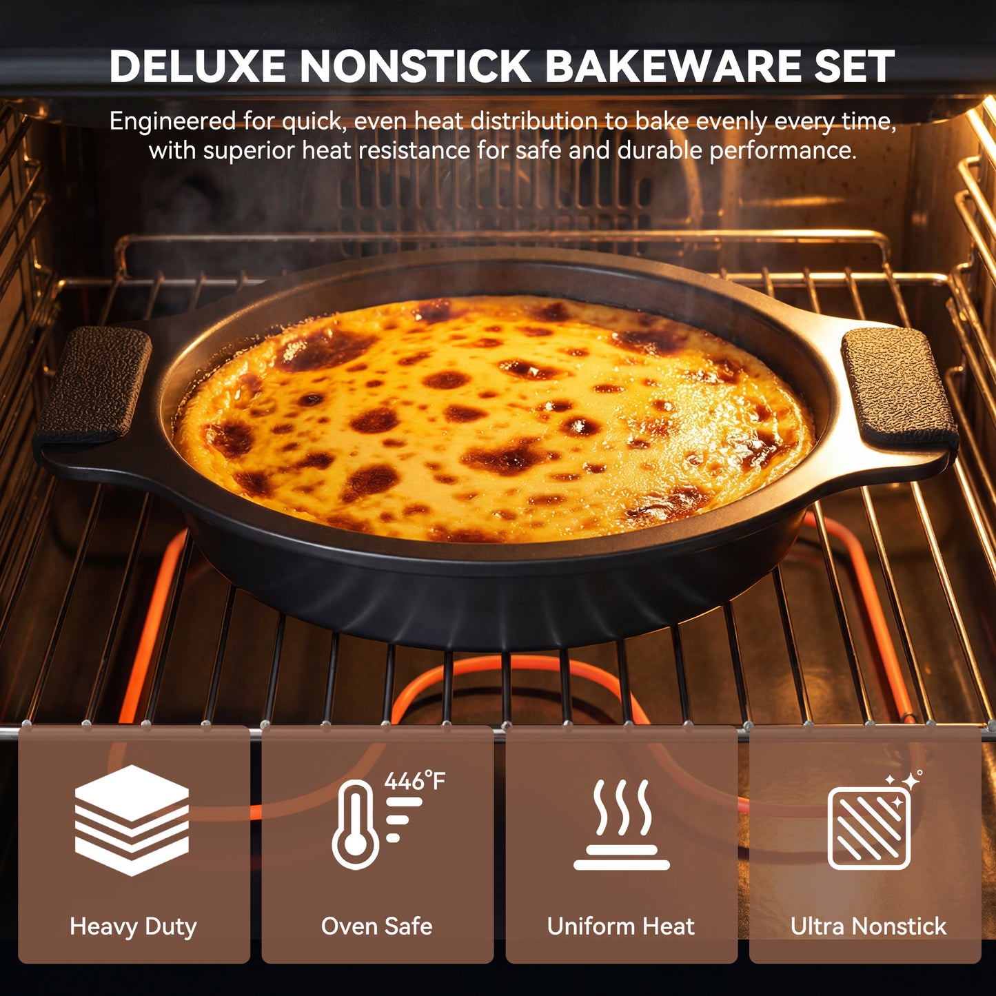 Kikcoin 37-piece Bakeware Set, Non-stick Baking Pans Set with Silicone Handles, 446°F Oven Safe Stackable Baking Sheets for Kitchen, Cookie Sheets with textured surface, Black