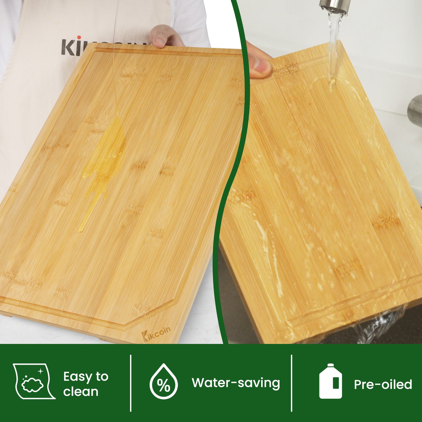 Kikcoin Bamboo Cutting Board, 4 Pcs Extra Large Wood Cutting Boards for Kitchen, Deep Juice Groove Serving Tray