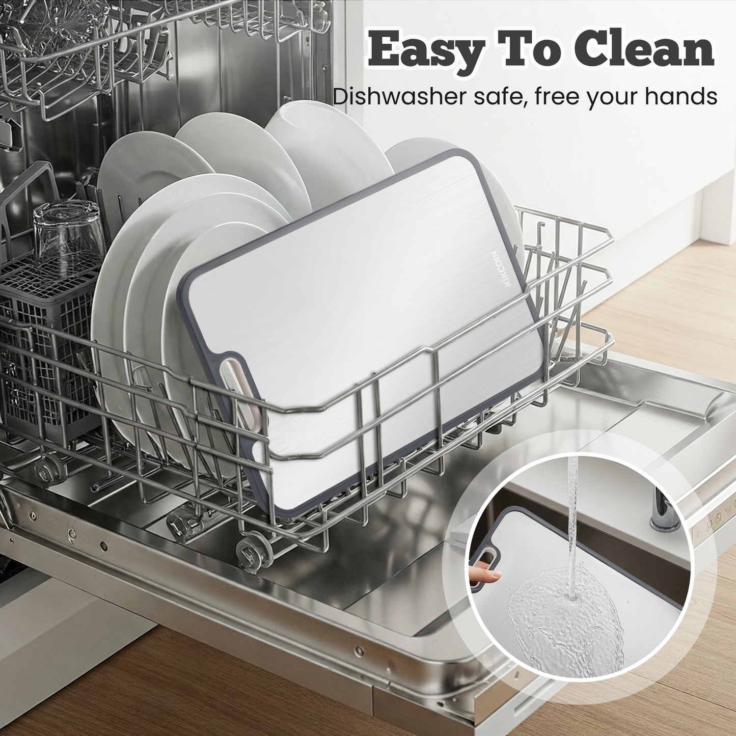 Kikcoin Stainless Steel Cutting Board, Plastic Double-sized Cutting Board for Kitchen, with Grinding Area & Juice Groove