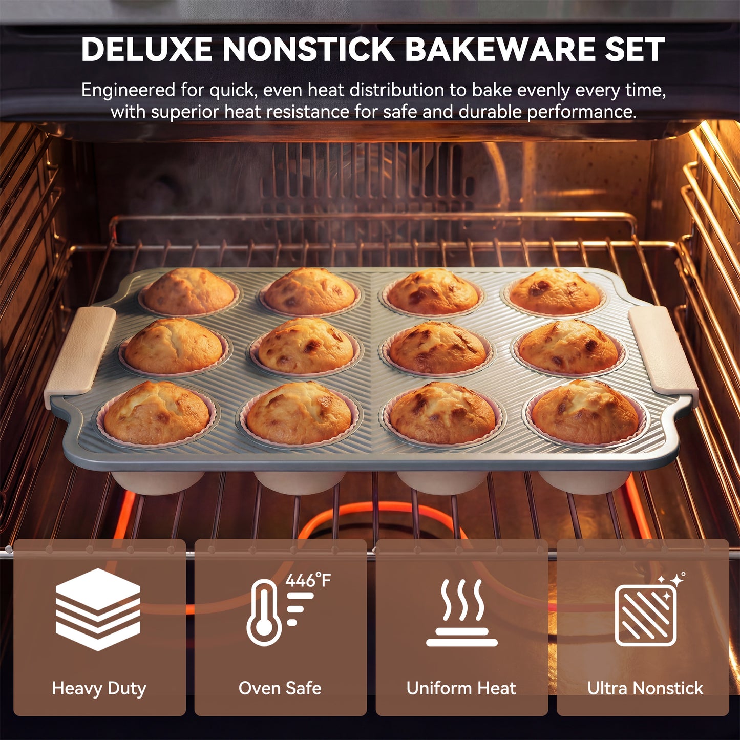 Kikcoin 37-piece Bakeware Set, Non-stick Baking Pans Set with Silicone Handles, 446°F Oven Safe Stackable Baking Sheets for Kitchen, Cookie Sheets with textured surface, Gray