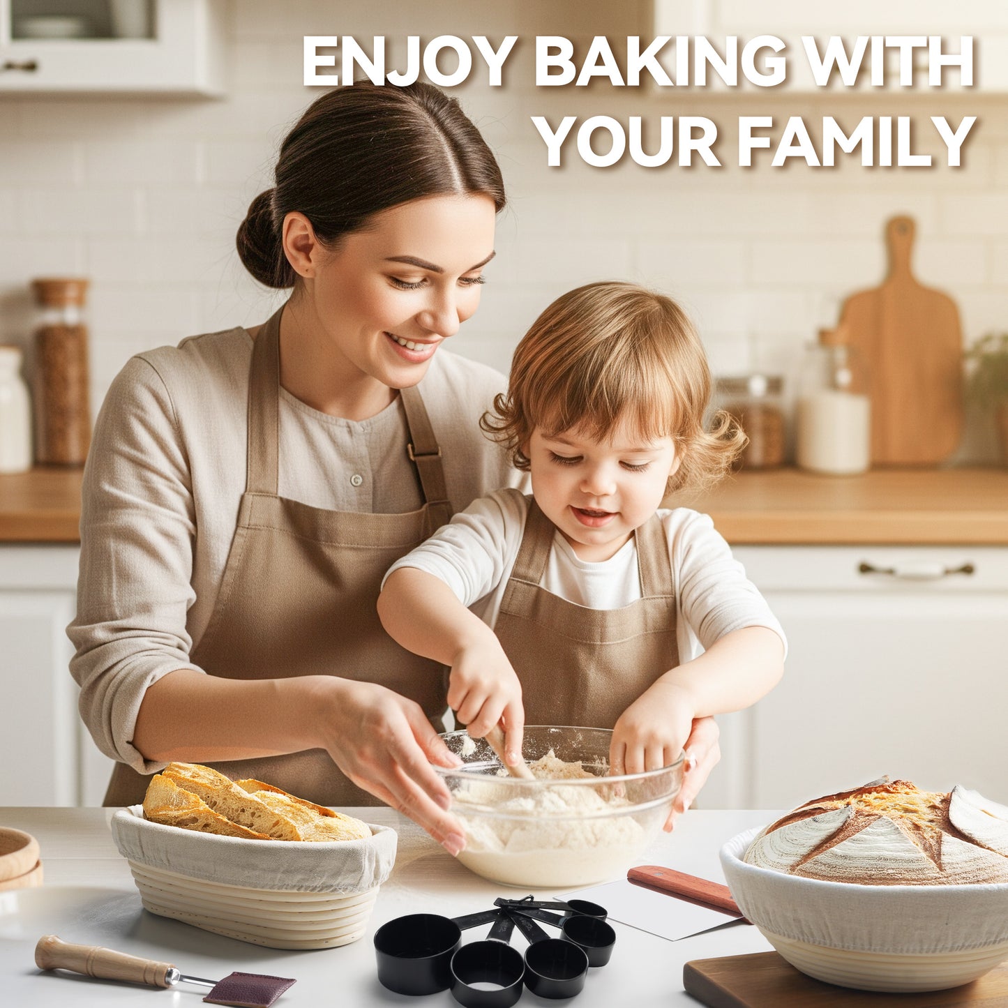 Kikcoin Bread Proofing Basket, Banneton Bread Proofing Basket Set of 2, Round 9" and Oval 10" Bread Bowl with Linen Liner, Bread Lame with 5 Blades