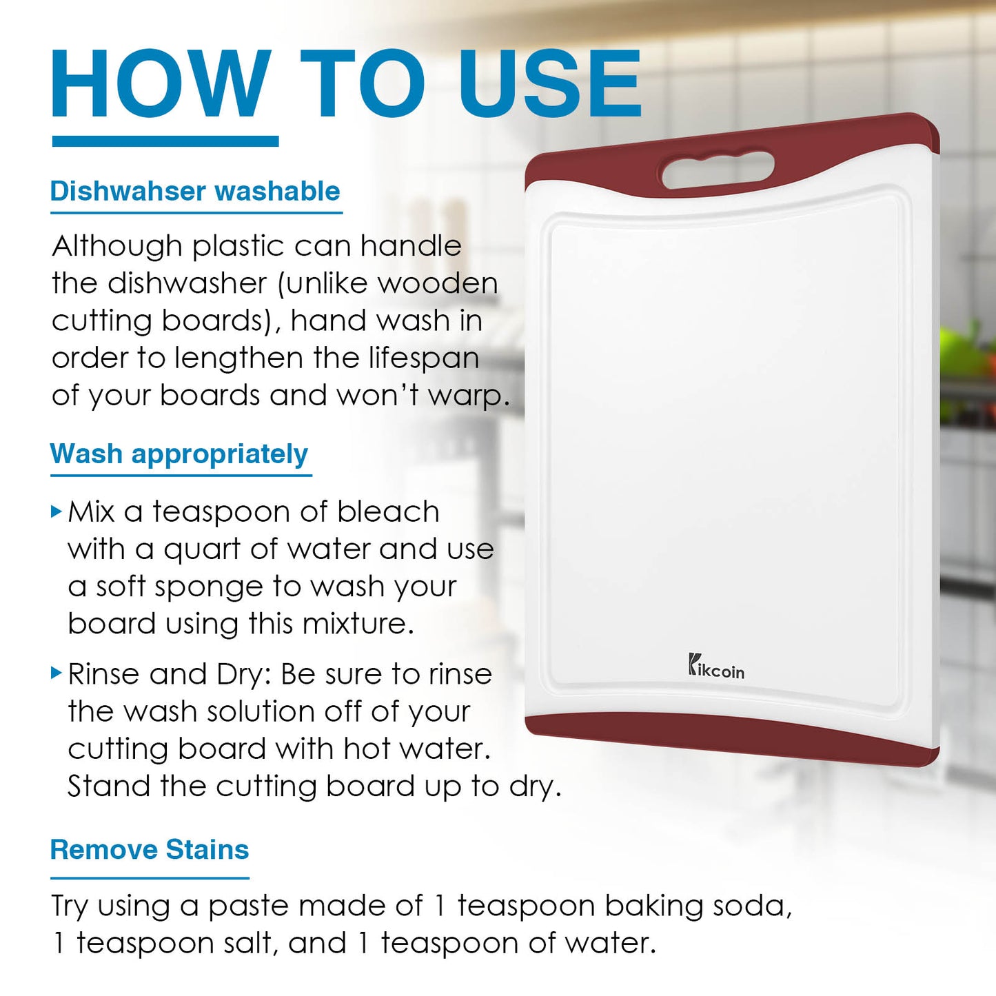 Kikcoin Extra Large Cutting Boards Set of 3, Plastic Chopping Boards with Juice Grooves,  Rubber Grip Handle for Kitchen, Red