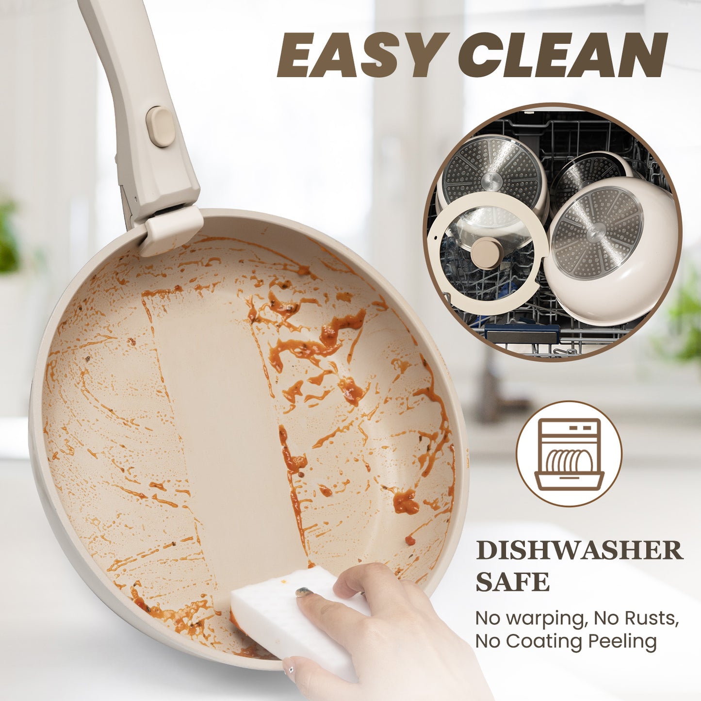 πππππππΎπ 22 Pcs Pots and Pans Set Non Stick, Detachable Handle Cookware Sets Nonstick, Non Toxic Induction RV Kitchen Cooking Set with Removable Handles, Dishwasher/Oven Safe (Beige/Taupe)