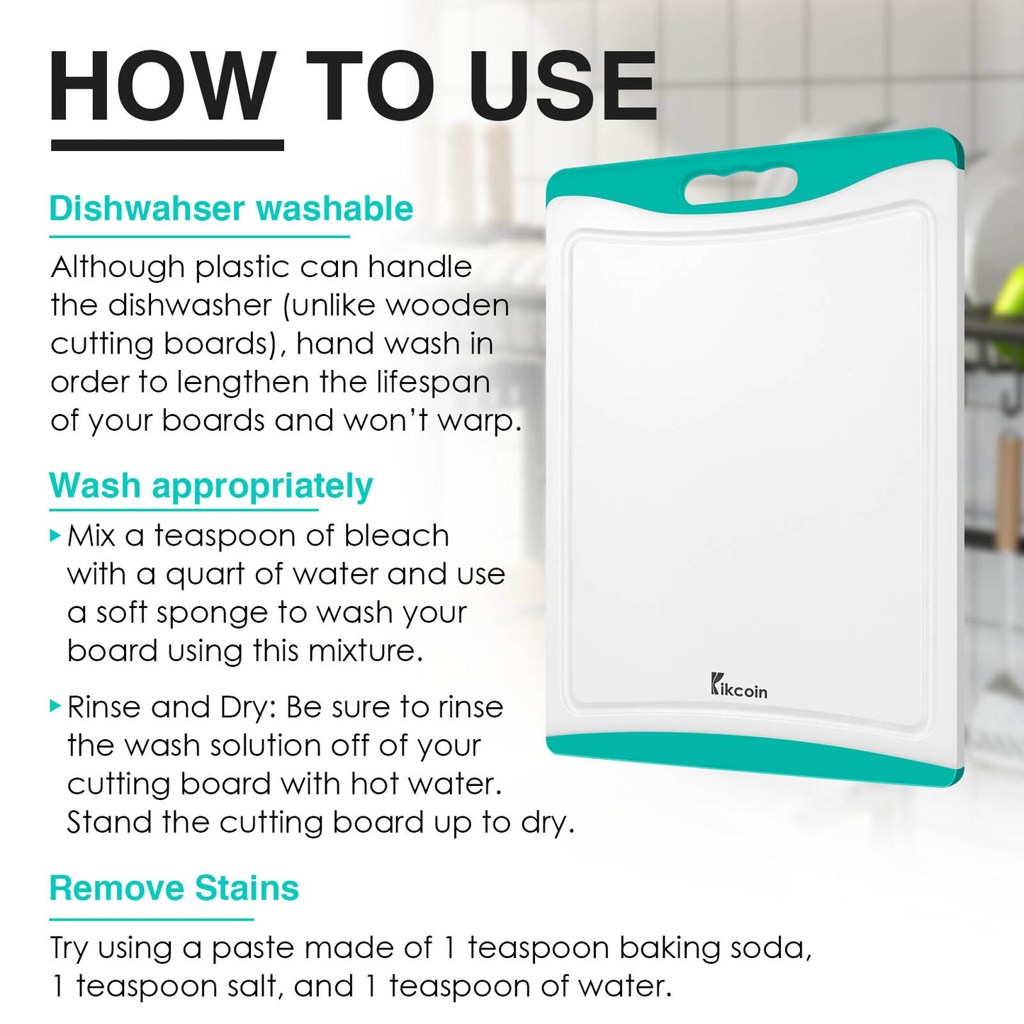 Kikcoin Extra Large Cutting Boards Set of 3, Plastic Chopping Boards with Juice Grooves, Rubber Grip Handle for Kitchen, Turquoise