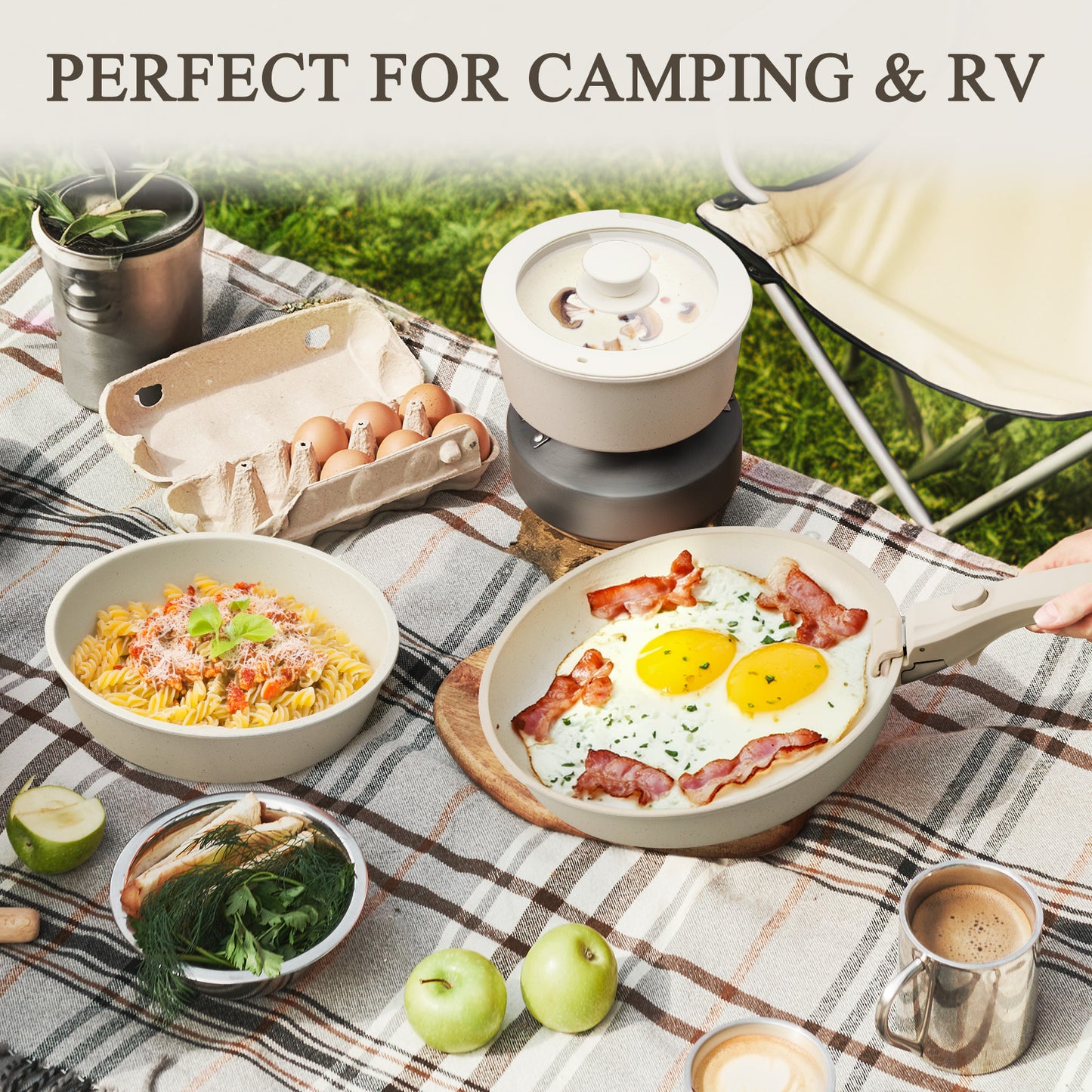KIKCOIN 7 Pcs Pots and Pans Set Non Stick, Kitchen Cookware Set with 2 Detachable Handles &2 Lids, Non Toxic Induction RV Cooking Set with Removable Handles, Dishwasher/Oven Safe, Apartment Essentials