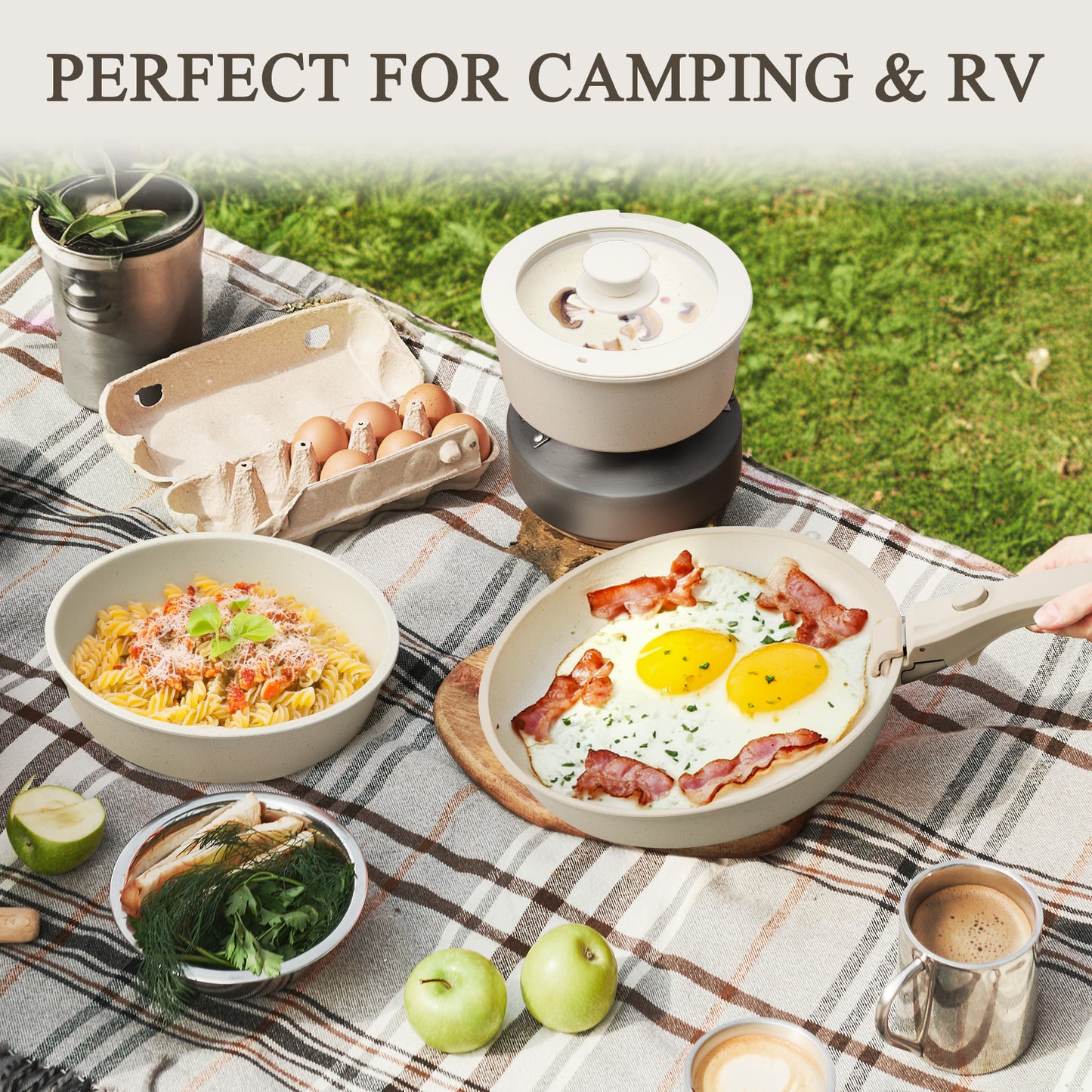KIKCOIN 7 Pcs Pots and Pans Set Non Stick, Kitchen Cookware Set with 2 Detachable Handles &2 Lids, Non Toxic Induction RV Cooking Set with Removable Handles, Dishwasher/Oven Safe, Apartment Essentials