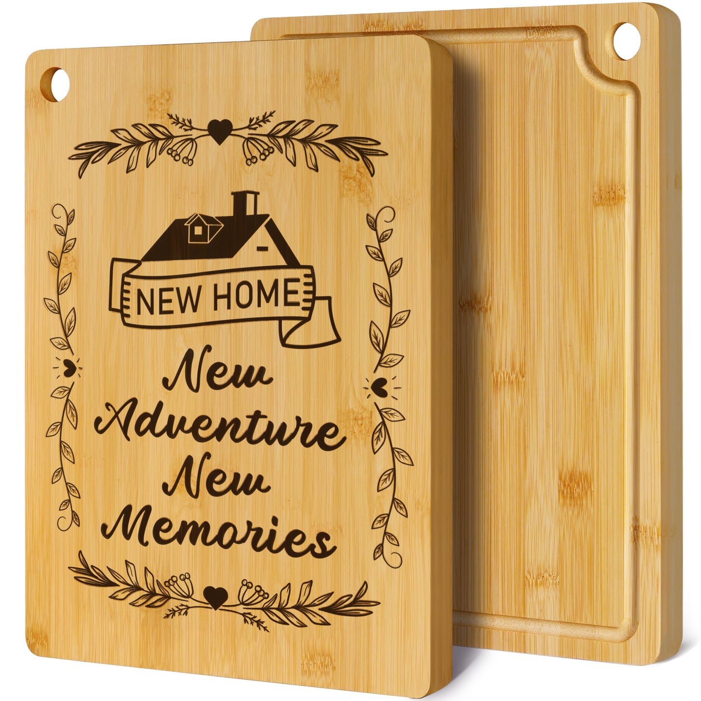 Kikcoin Cutting Board, 13.78" Moving-in Gift Carved Cutting Board, Perfect for Couples, Neighbors, Friends, and Family – New Adventure, New Memories