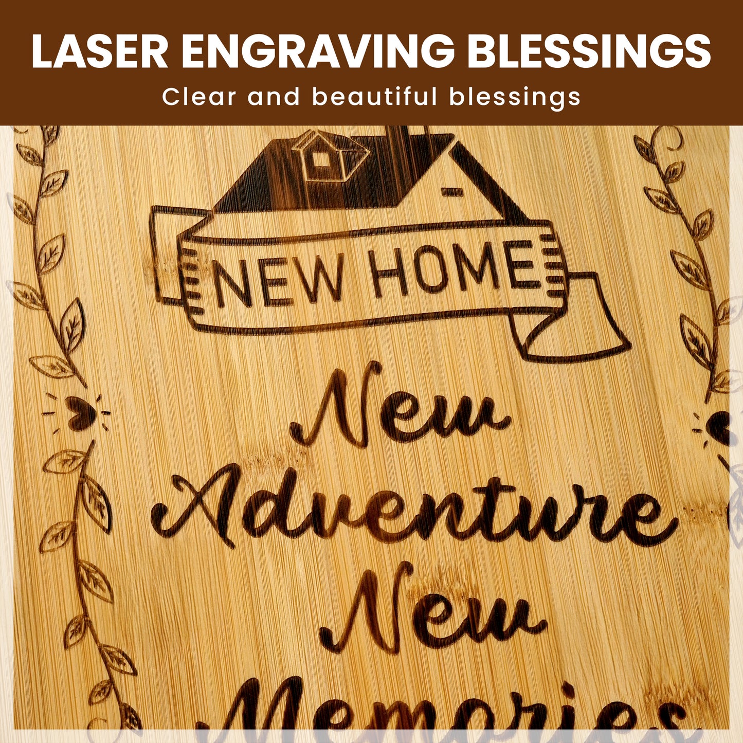 Kikcoin Cutting Board, 13.78" Moving-in Gift Carved Cutting Board, Perfect for Couples, Neighbors, Friends, and Family – New Adventure, New Memories