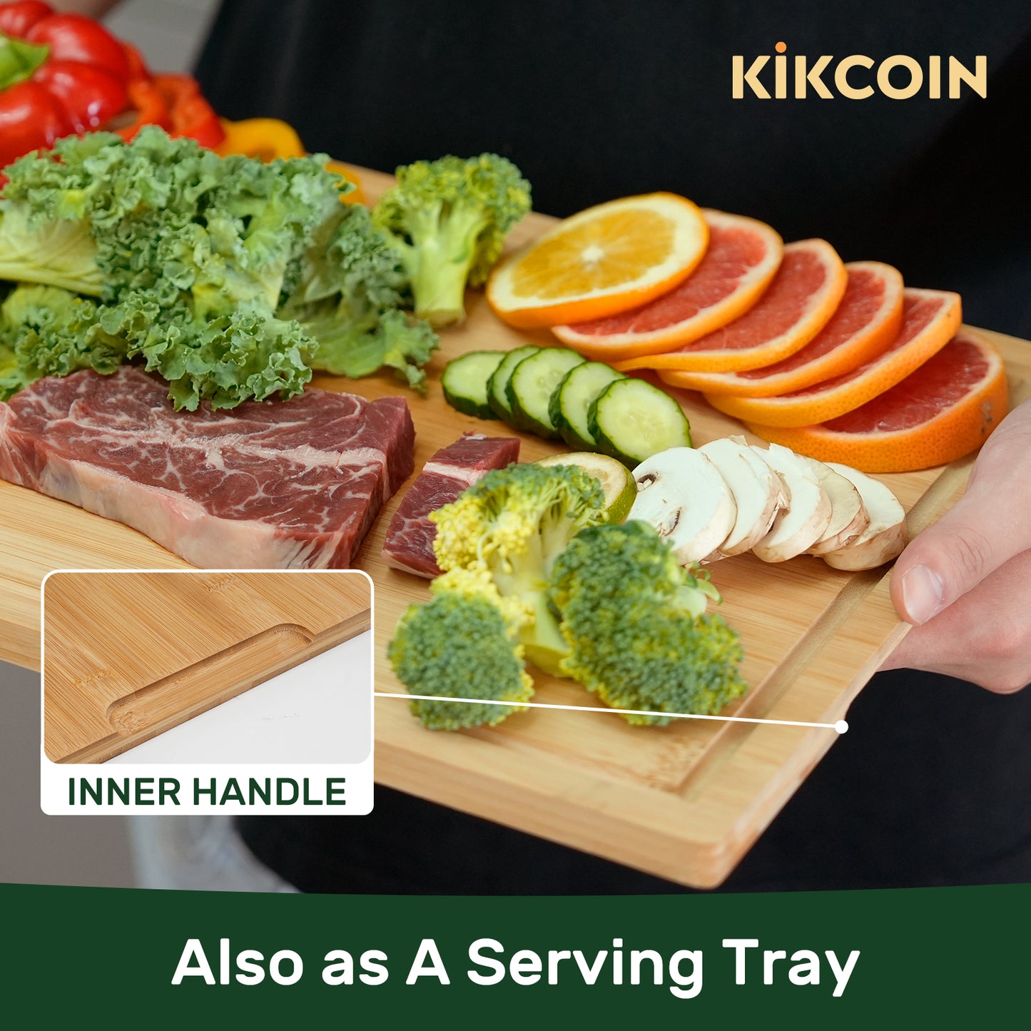 Kikcoin Bamboo Cutting Boards for Kitchen, Extra Large Wood Chopping Board with Deep Juice Groove and Inner Handle, 3XL, 24" x 18"