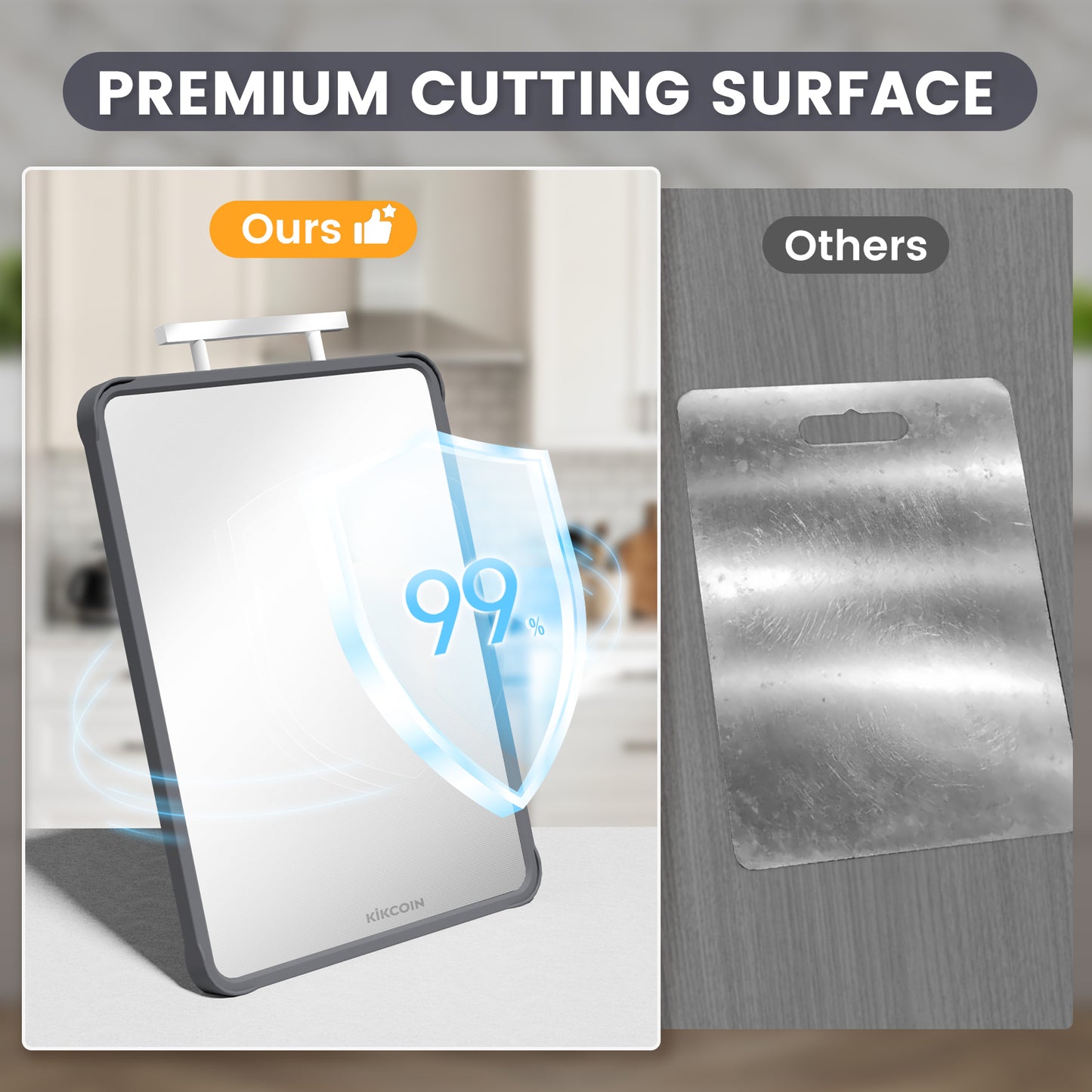 Kikcoin Stainless Steel Cutting Board, Double Sided Titanium Cutting Boards for Kitchen, Stainless Steel and Wheat Straw PP Large Chopping Board