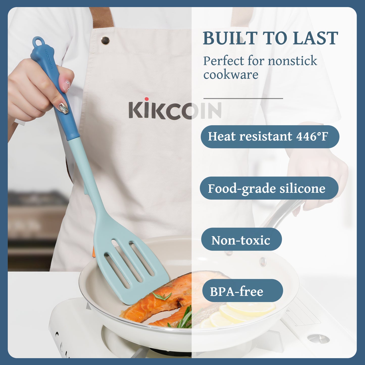 Kikcoin 43Pcs Large Kitchen Utensils Set - Silicone Cooking Utensils Set, Dishwasher Safe Spatula Set for Non-stick Cookware, 446°F Heat Resistant Kitchen Utensils Set with Holder BPA Free, Blue