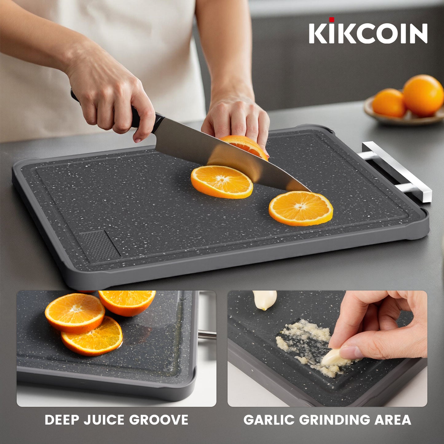 Kikcoin Stainless Steel Cutting Board, Double Sided Titanium Cutting Boards for Kitchen, Stainless Steel and Wheat Straw PP Large Chopping Board