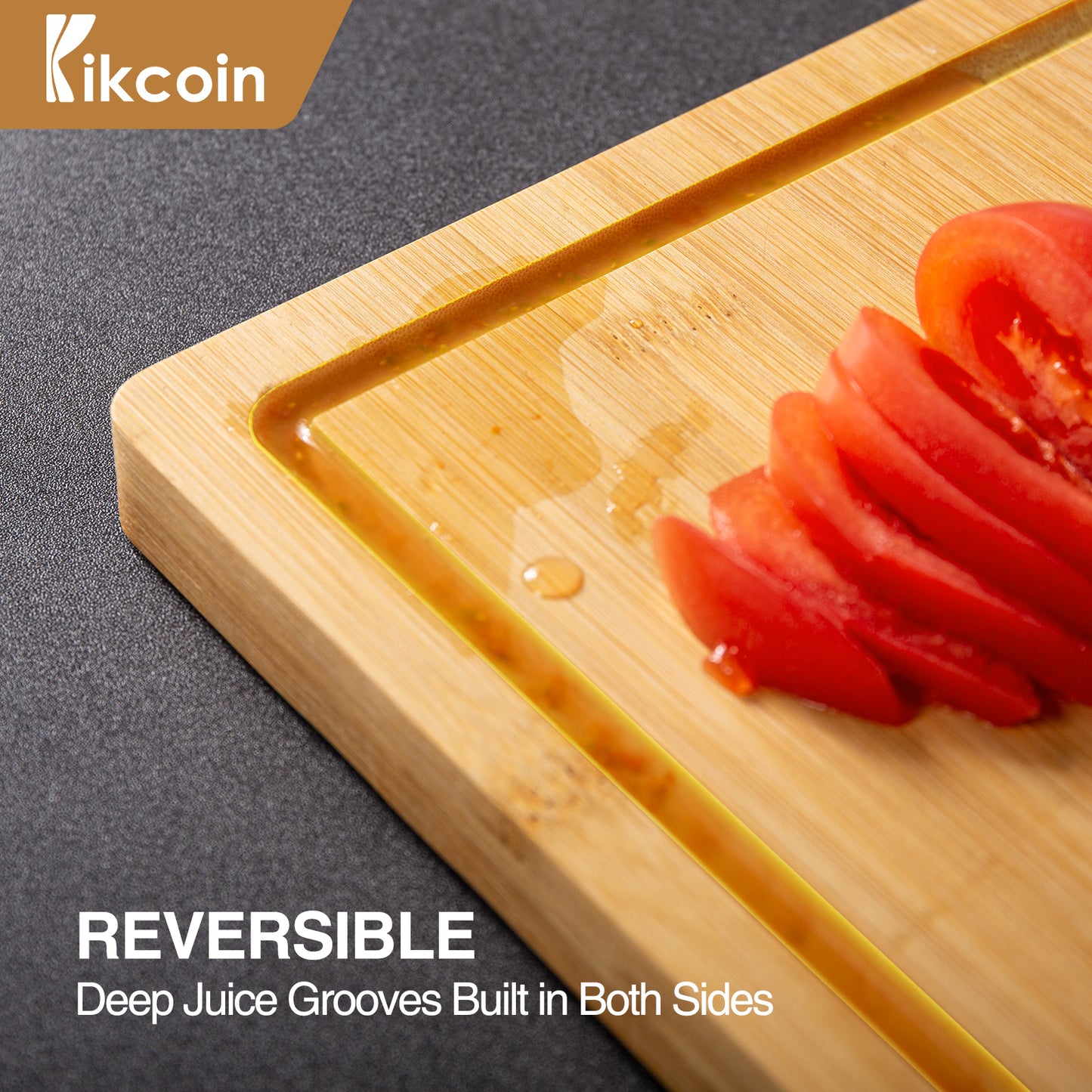 Bamboo Cutting Boards for Kitchen, (Set of 3) Kitchen Chopping Board with 3 Built-In Compartments and Juice Groove Heavy Duty Serving Tray Wood Butcher Block and Wooden Carving Board, Kikcoin