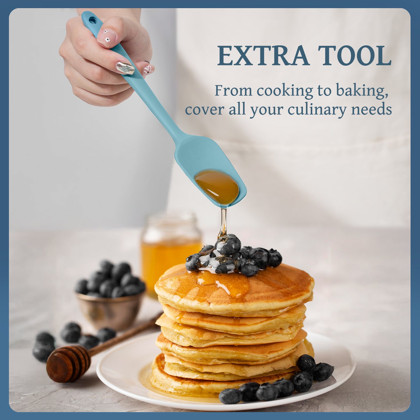 Kikcoin 43Pcs Large Kitchen Utensils Set - Silicone Cooking Utensils Set, Dishwasher Safe Spatula Set for Non-stick Cookware, 446°F Heat Resistant Kitchen Utensils Set with Holder BPA Free, Blue