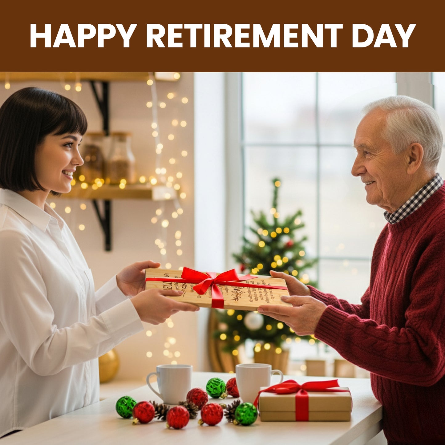 Kikcoin Bamboo Cutting Board, 13.78" Engraved Gift Cutting Board for Retirement, Thanksgiving, Christmas, Retirement Gifts - Recipe for a Great Retirement