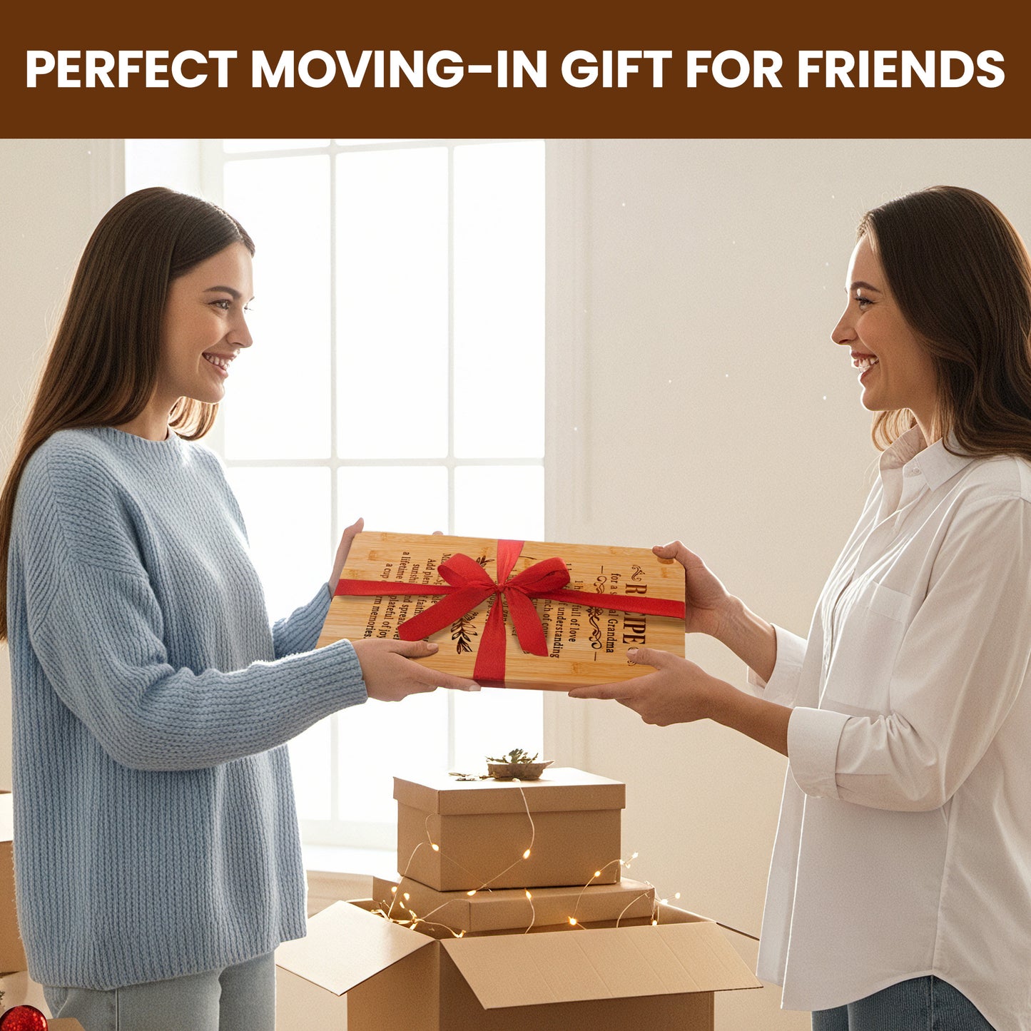 Kikcoin Cutting Board, 13.78" Moving-in Gift Carved Cutting Board, Perfect for Couples, Neighbors, Friends, and Family – New Adventure, New Memories