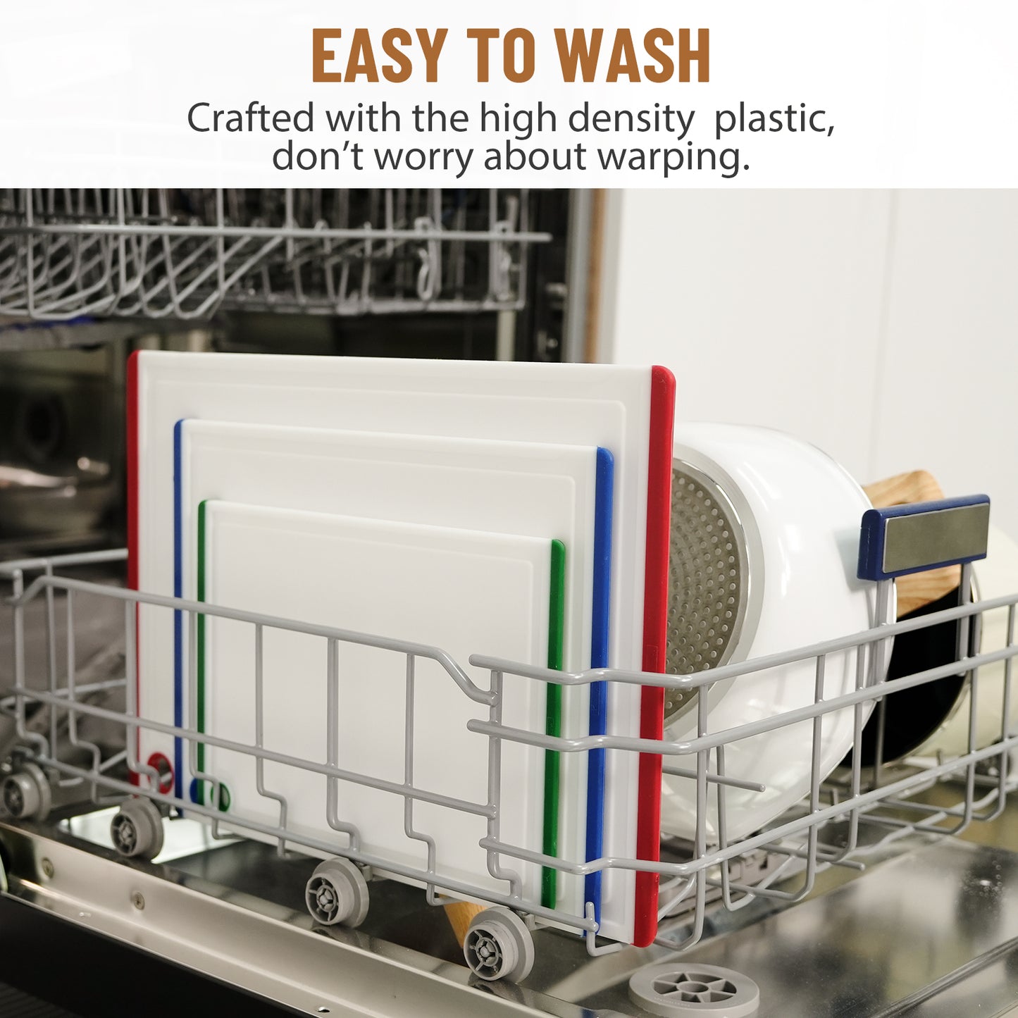 Kikcoin 3-Piece Plastic Large Cutting Boards Set for Kitchen, Non-slip Feet and Juice Grooves, Multicolor