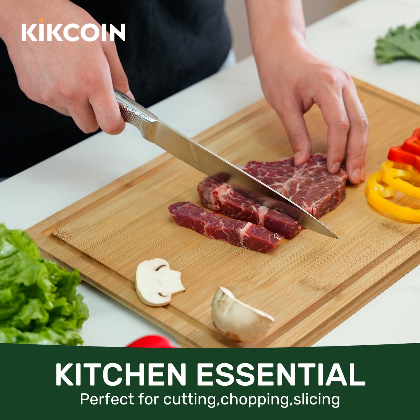 Kikcoin Bamboo Cutting Boards for Kitchen, Extra Large Wood Chopping Board with Deep Juice Groove and Inner Handle, 3XL, 24" x 18"