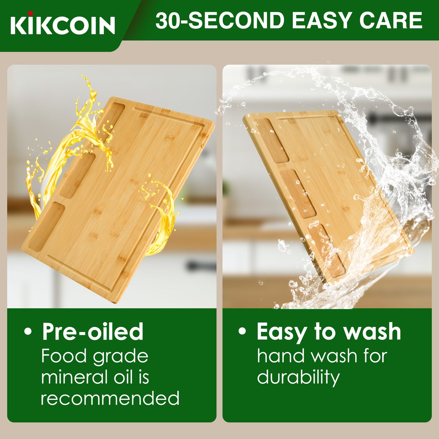 Kikcoin Cutting Board Set of 3, Bamboo Cutting Boards for Kitchen with Juice Groove and 3 Built-In Compartments, Heavy Duty Wooden Chopping Board