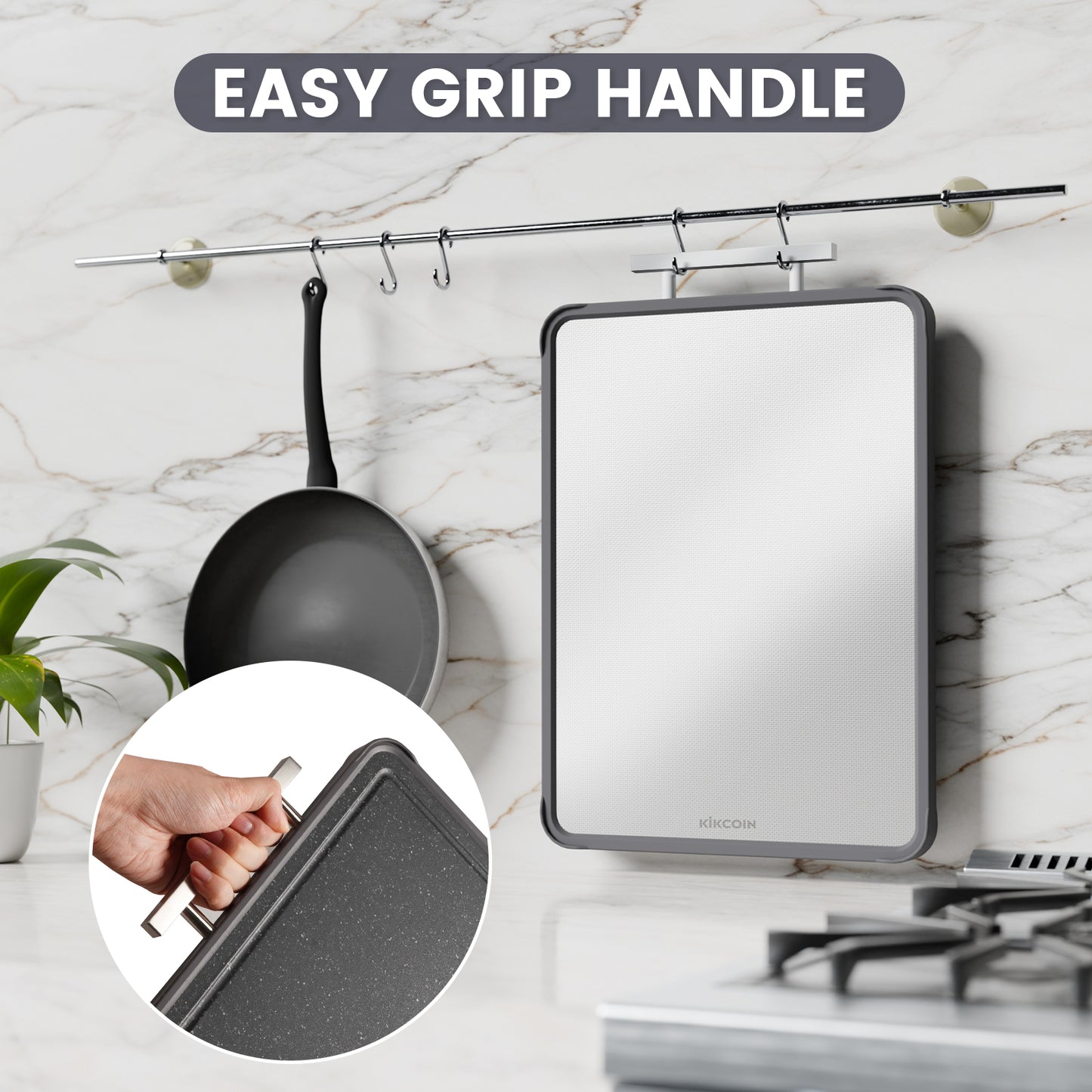 Kikcoin Stainless Steel Cutting Board, Double Sided Titanium Cutting Boards for Kitchen, Stainless Steel and Wheat Straw PP Large Chopping Board