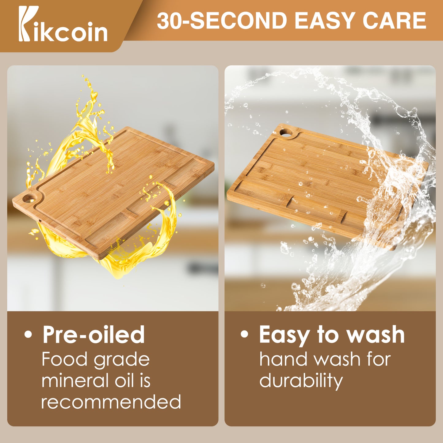 Bamboo Cutting Boards for Kitchen, (Set of 3) Kitchen Chopping Board with 3 Built-In Compartments and Juice Groove Heavy Duty Serving Tray Wood Butcher Block and Wooden Carving Board, Kikcoin