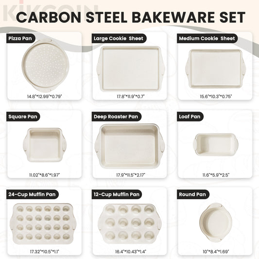 Kikcoin Kitchen Bakeware Set, Nonstick Coating Baking Sheet Pans with Silicone Handles, Cookie Sheets for Baking(Beige)