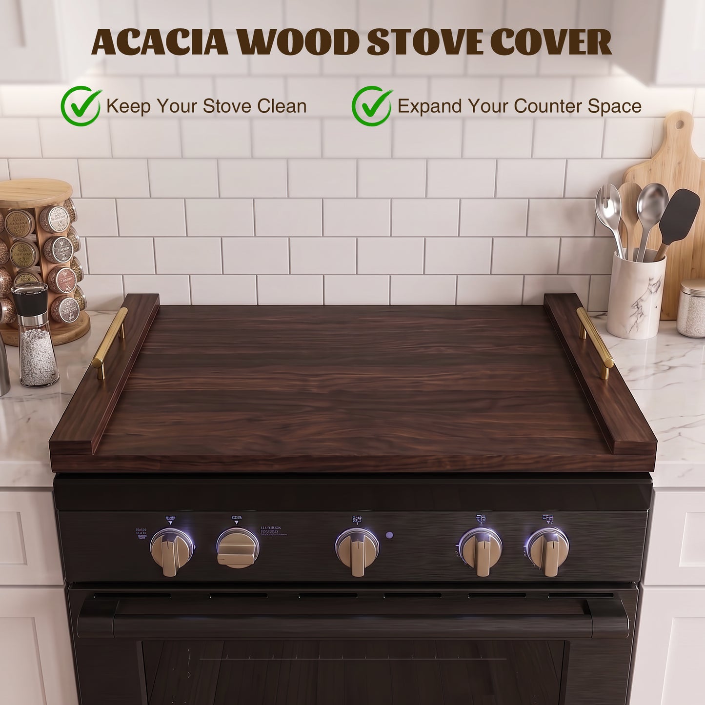 Kikcoin 30 x 20 Extra Large Cutting Board, Acacia Wood Stove Top Cover Board with Handle, Heavy Duty Noodle Board for Gas/Electric Ranges, Kitchen Sink Cover with Non-Slip Pads