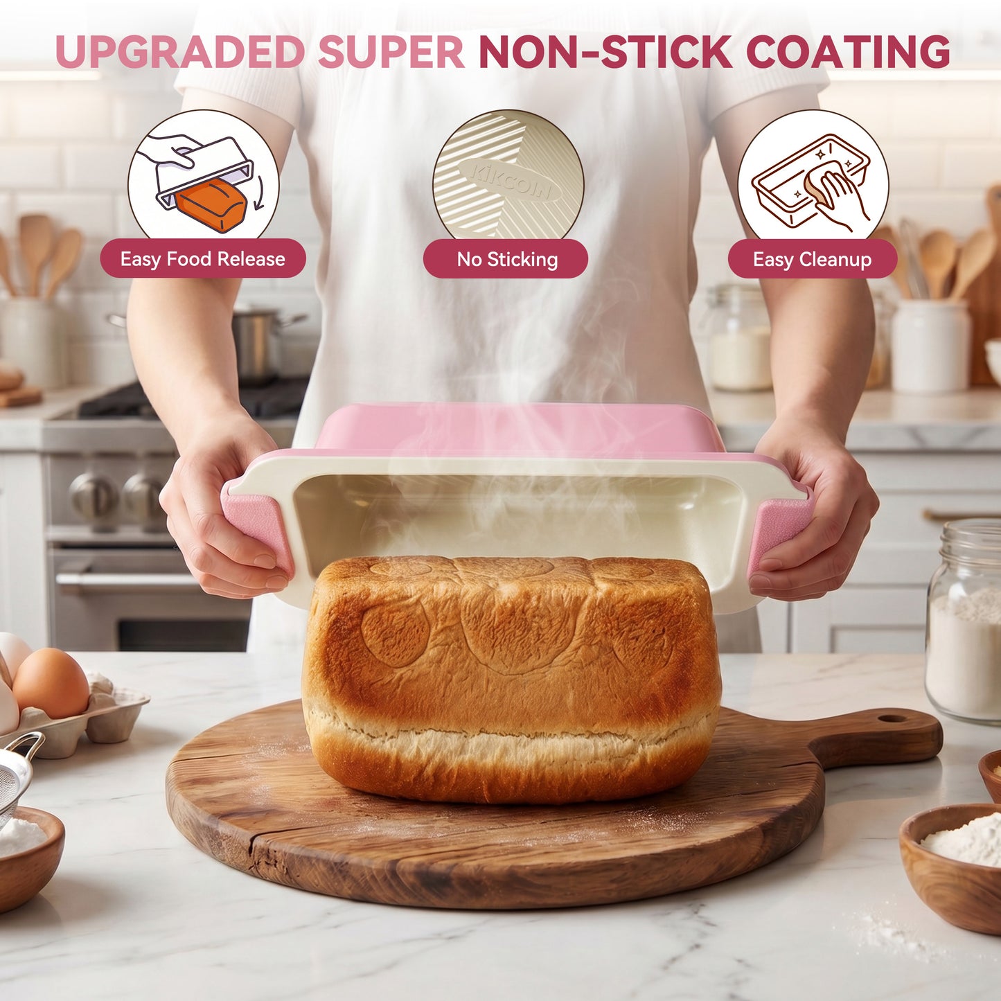 Kikcoin 37-piece Bakeware Set, Non-stick Baking Pans Set with Silicone Handles, 446°F Oven Safe Stackable Baking Sheets for Kitchen, Cookie Sheets with textured surface, Pink