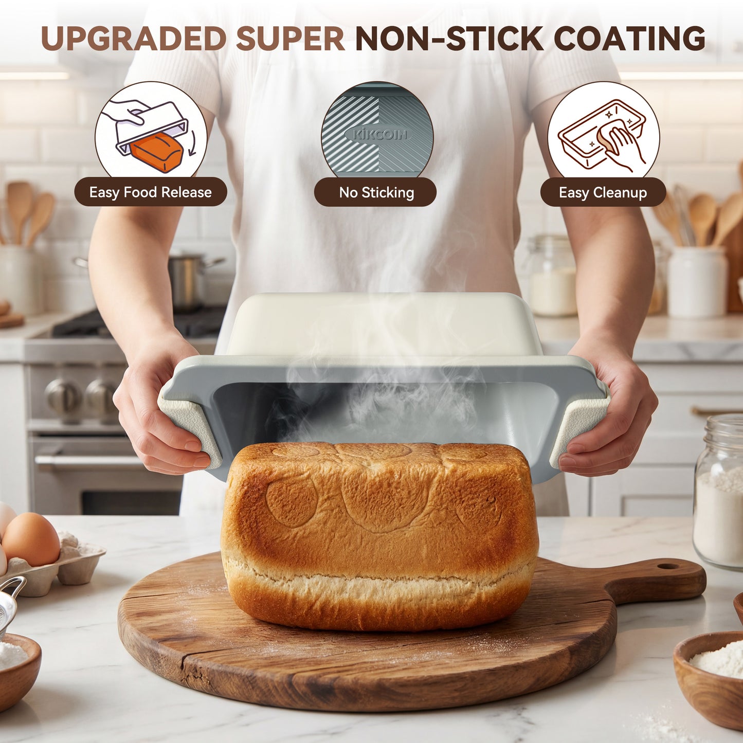 Kikcoin 37-piece Bakeware Set, Non-stick Baking Pans Set with Silicone Handles, 446°F Oven Safe Stackable Baking Sheets for Kitchen, Cookie Sheets with textured surface, Gray