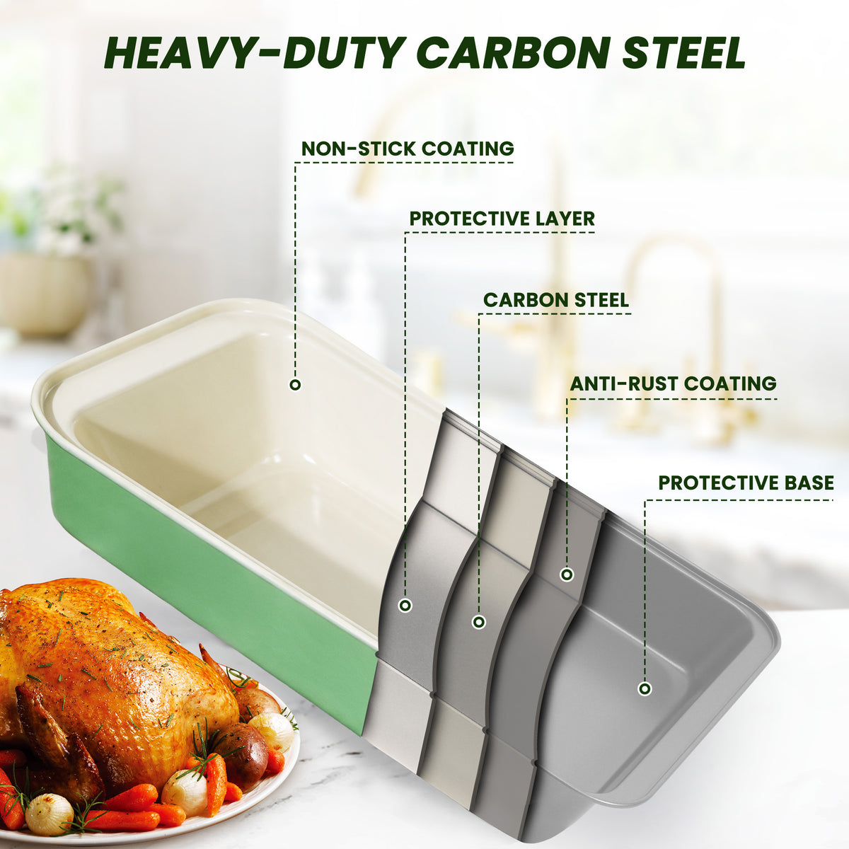 Kikcoin Bakeware Set, 22 Pcs Carbon Steel Non-Stick Baking Pan Set, Baking Sheet for Kitchen, Muffin Pan & Cookie Sheet & Cake Pan, Oven Safe up to 446℉, Sage Green