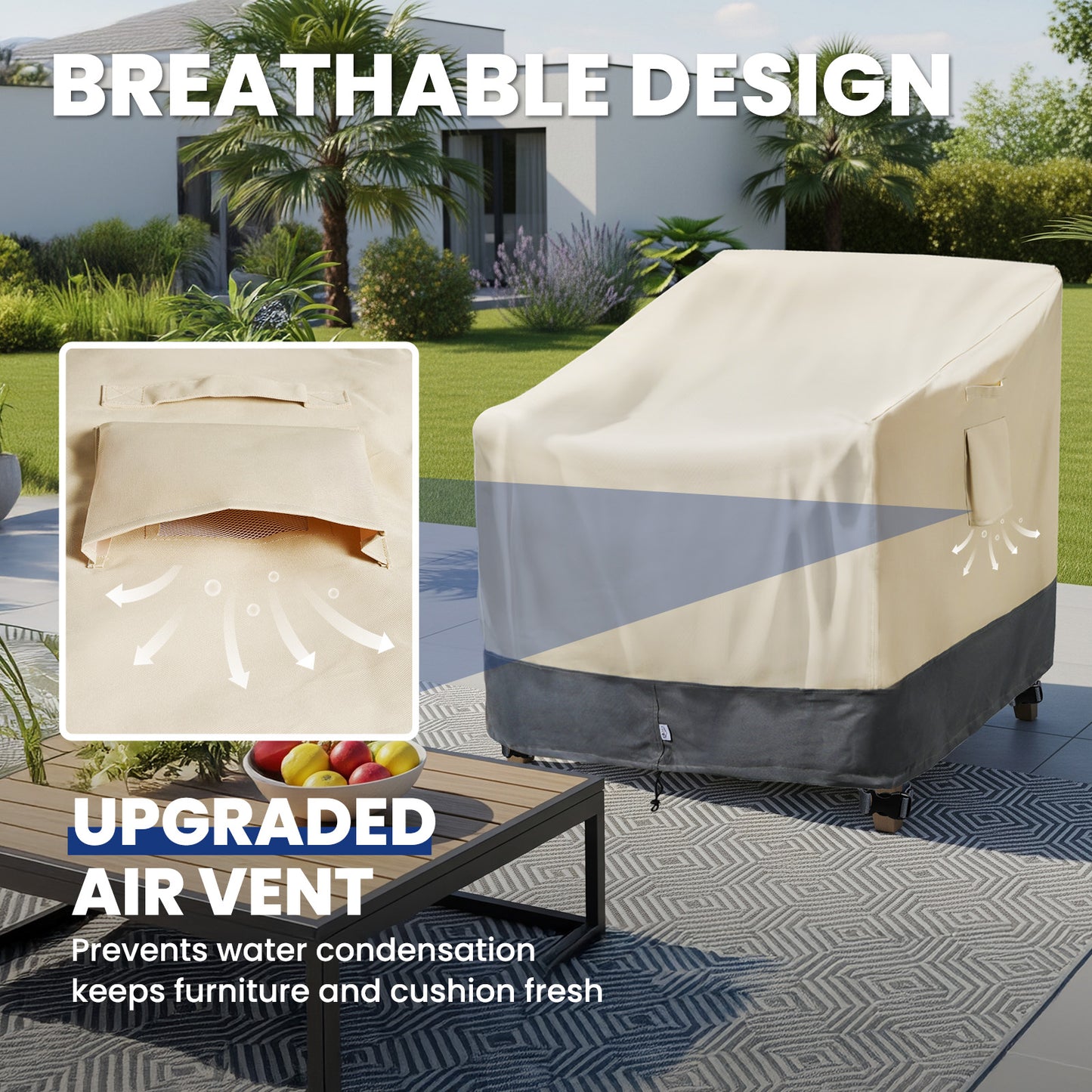 2 Pack Extra Heavy Duty Waterproof Patio Chair Covers for Outdoor / Swivel/ Rocking Chair - Medium Adirondack Chair Covers with Air Vent, 30"W x 34"D x 38.5"H
