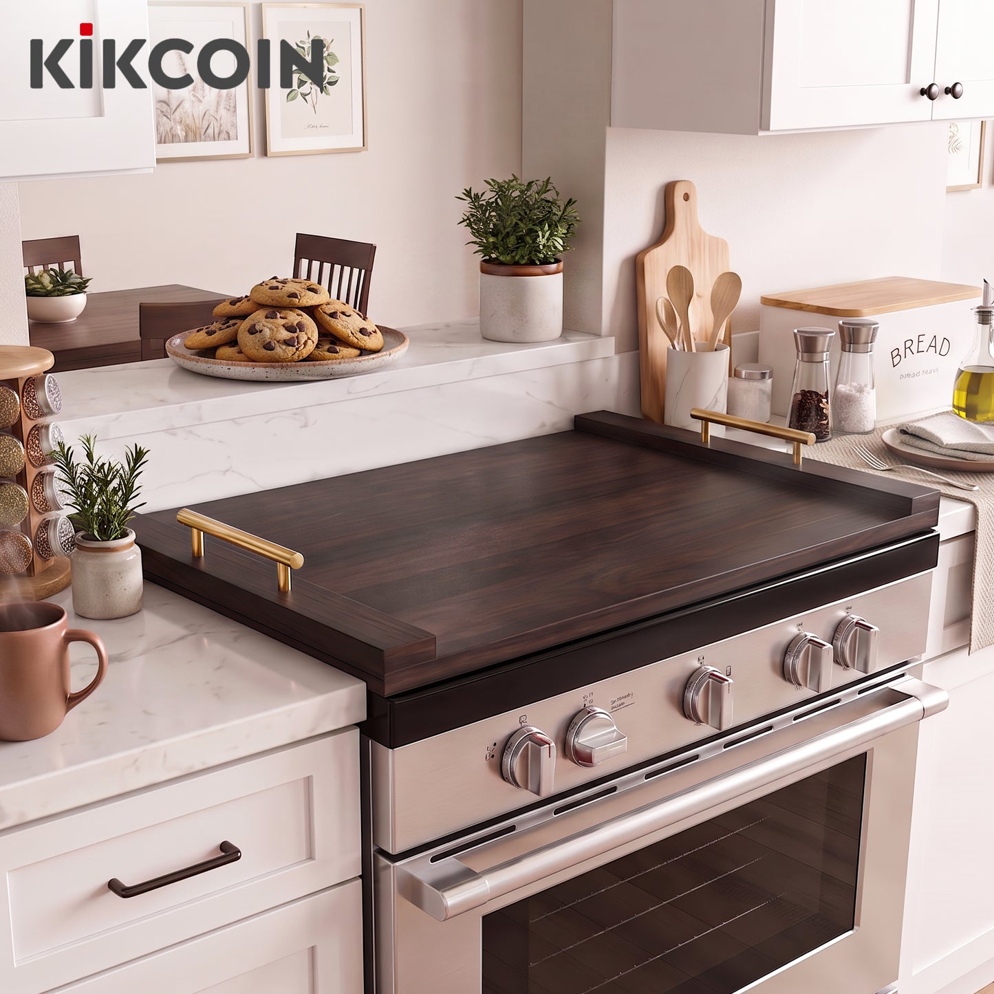 Kikcoin 30 x 20 Extra Large Cutting Board, Acacia Wood Stove Top Cover Board with Handle, Heavy Duty Noodle Board for Gas/Electric Ranges, Kitchen Sink Cover with Non-Slip Pads