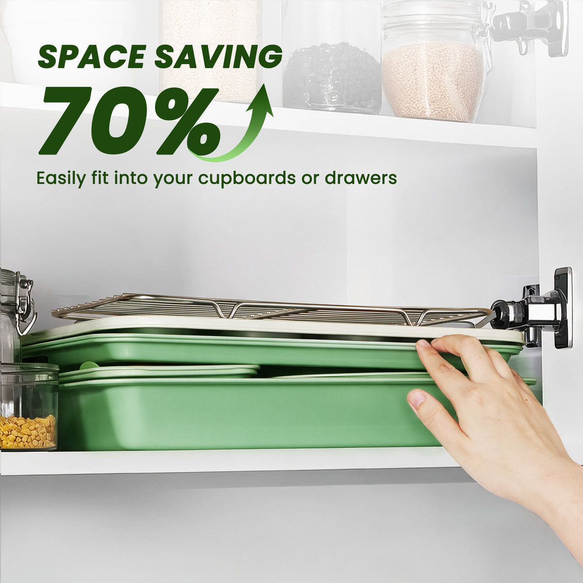 Kikcoin Bakeware Set, 22 Pcs Carbon Steel Non-Stick Baking Pan Set, Baking Sheet for Kitchen, Muffin Pan & Cookie Sheet & Cake Pan, Oven Safe up to 446℉, Sage Green