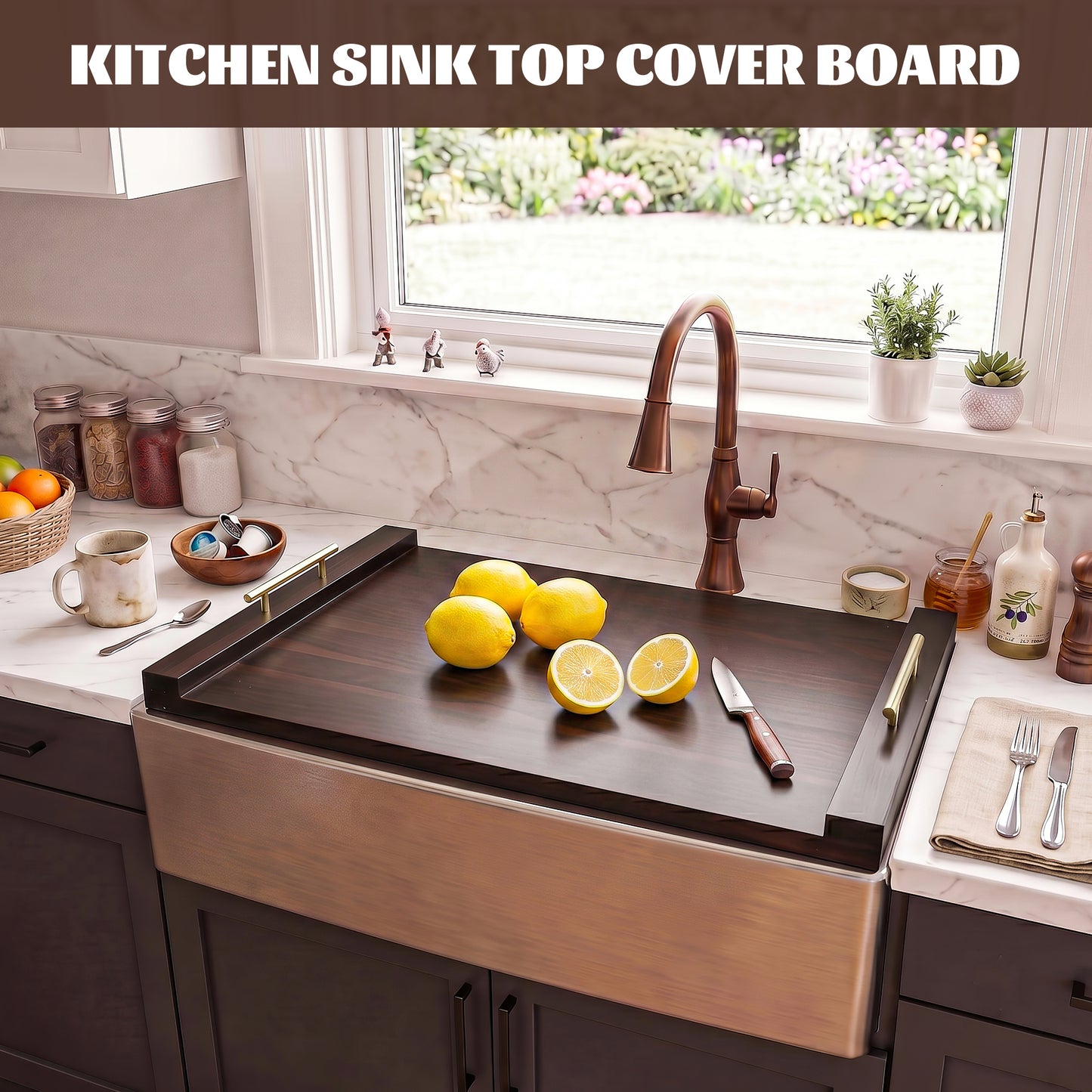 Kikcoin 30 x 20 Extra Large Cutting Board, Acacia Wood Stove Top Cover Board with Handle, Heavy Duty Noodle Board for Gas/Electric Ranges, Kitchen Sink Cover with Non-Slip Pads