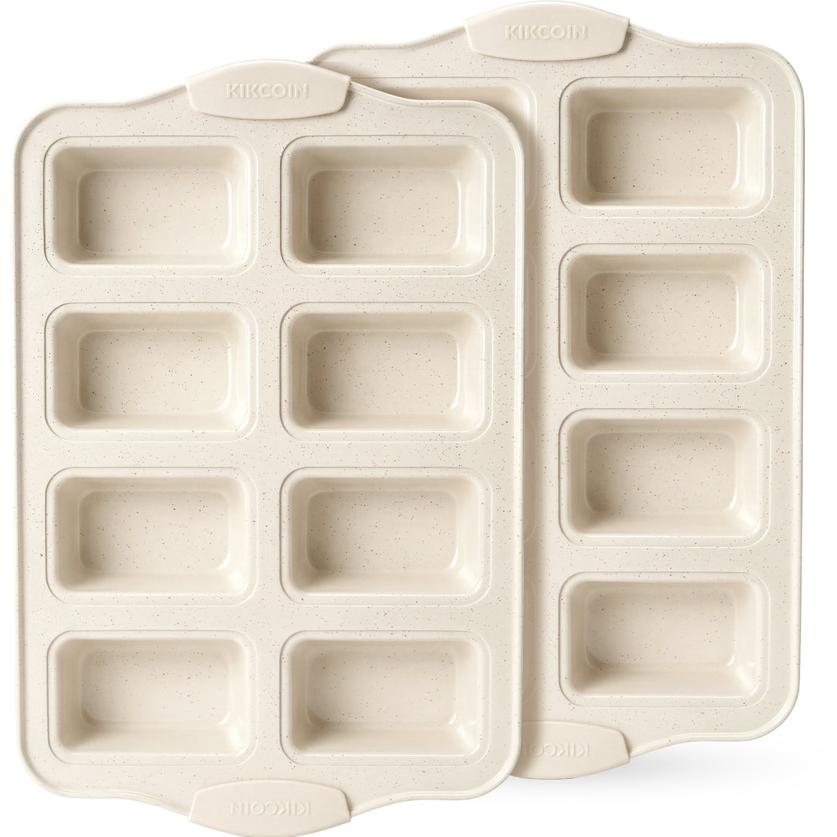 Kikcoin 2-Piece Mini Loaf Pans, 8-Cavity Non-Stick Baking Bread Molds, Oven Safe Bakeware for Cake & Pastry Making, Beige