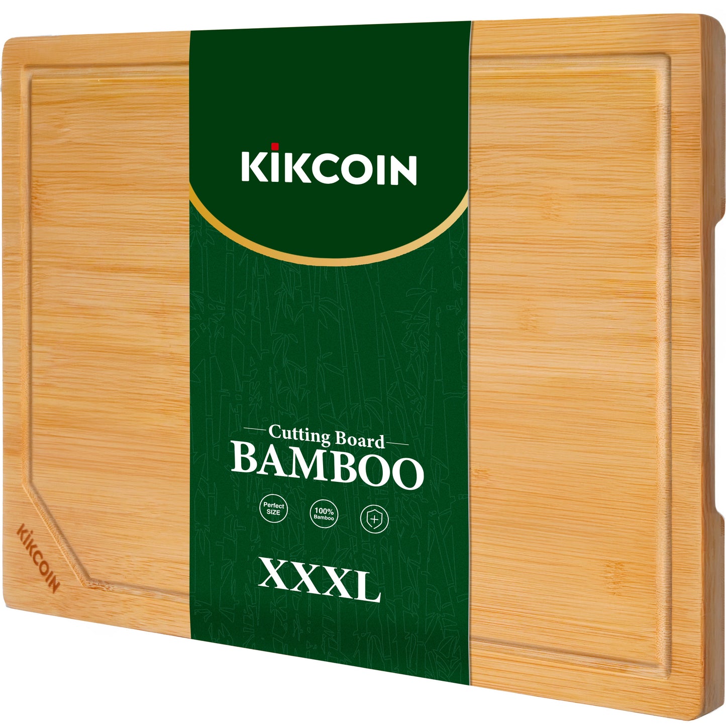 Kikcoin Bamboo Cutting Boards for Kitchen, Extra Large Wood Chopping Board with Deep Juice Groove and Inner Handle, 24.1" x 18.2"