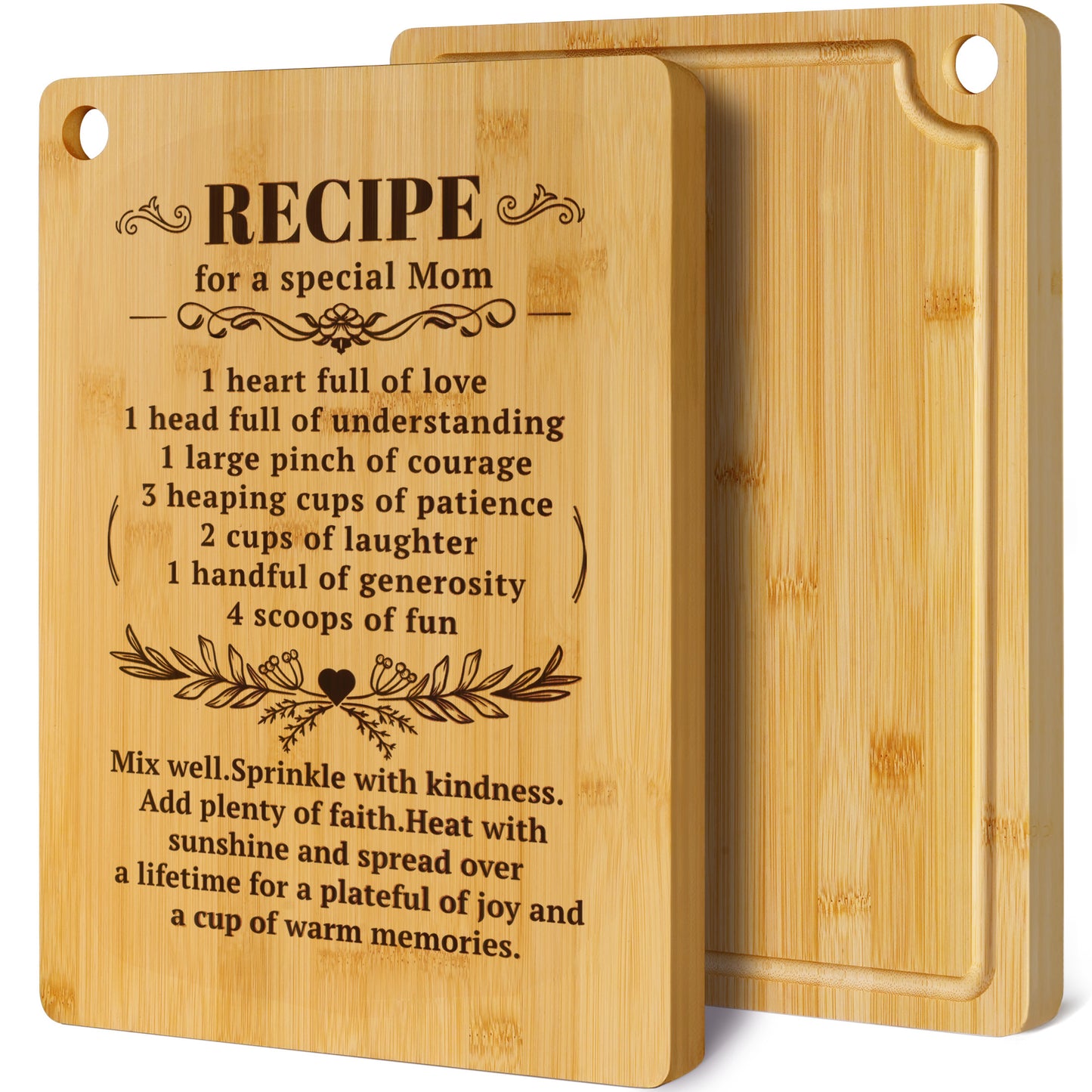 Kikcoin Cutting Board, 13.8" Engraved Gift for Mom, Bamboo Chopping Board for Kitchen, Mother's Day, Thanksgiving, Christmas Gift – Recipe for a Special Mom