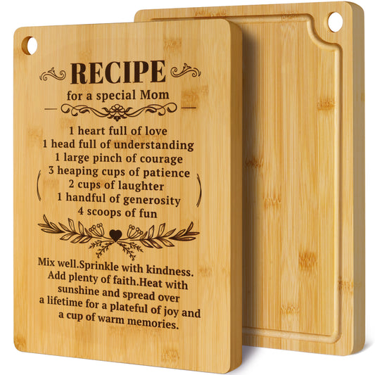 Kikcoin Cutting Board, 13.8" Engraved Gift for Mom, Bamboo Chopping Board for Kitchen, Mother's Day, Thanksgiving, Christmas Gift – Recipe for a Special Mom