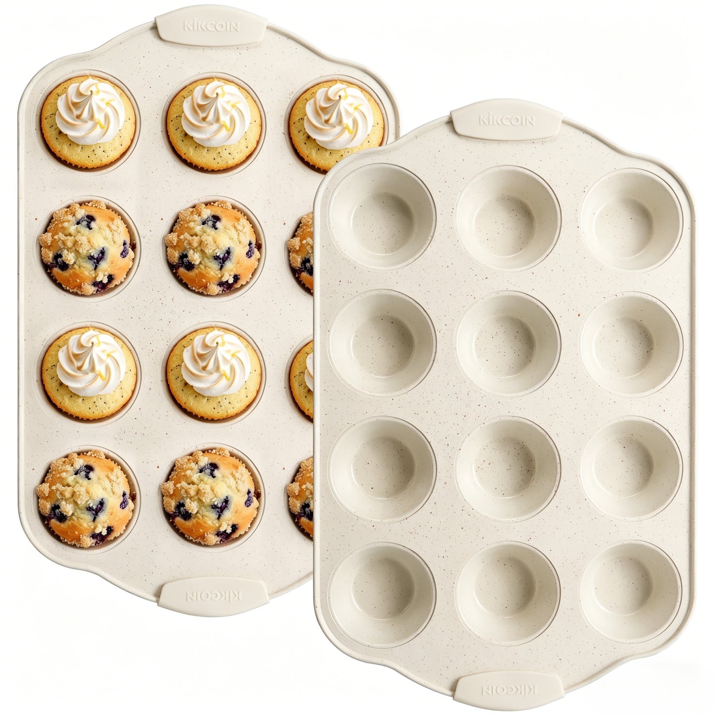Kikcoin 2 Pack Muffin Pan Set, 12-Cup Non-stick Cupcake Pan, Carbon Steel Baking Pans Oven Safe up to 446℉