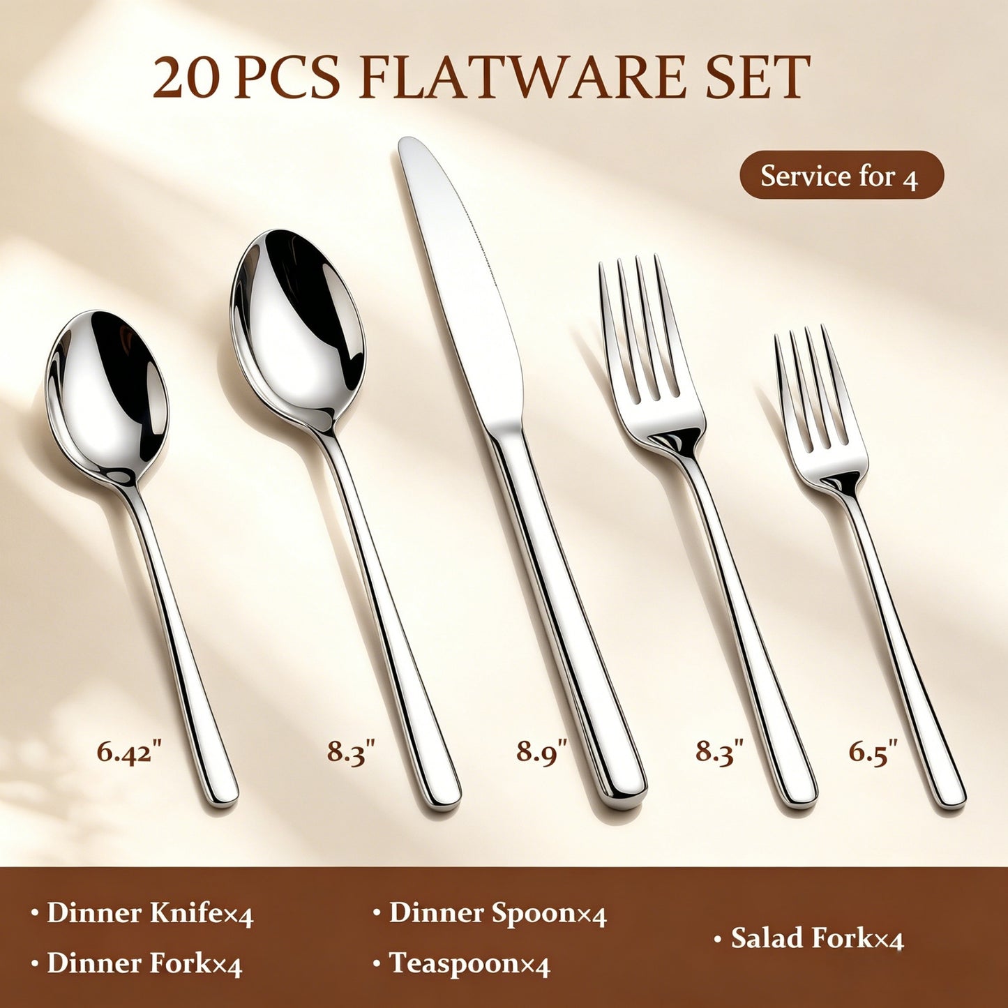 Kikcoin 20 Pcs Silverware Set for 4, Stainless Steel Flatware Sets, Mirror-Polished Cutlery Utensils, Spoons and Forks for Kitchen