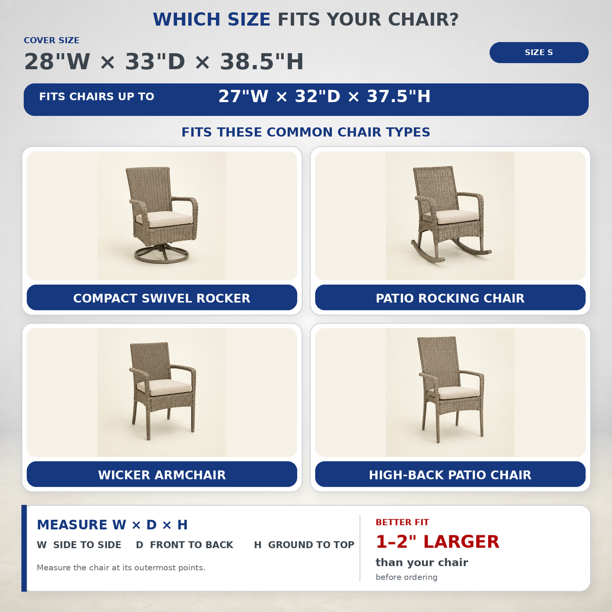 Extra Heavy Duty Patio Chair Covers Waterproof 2 Pack 28"W x 33"D x 38.5"H For Outdoor Rocking or High Back Chairs; Outdoor Furniture Covers with Air Vent to Keep Cushions Dry; Rain/Snow/UV Resistant