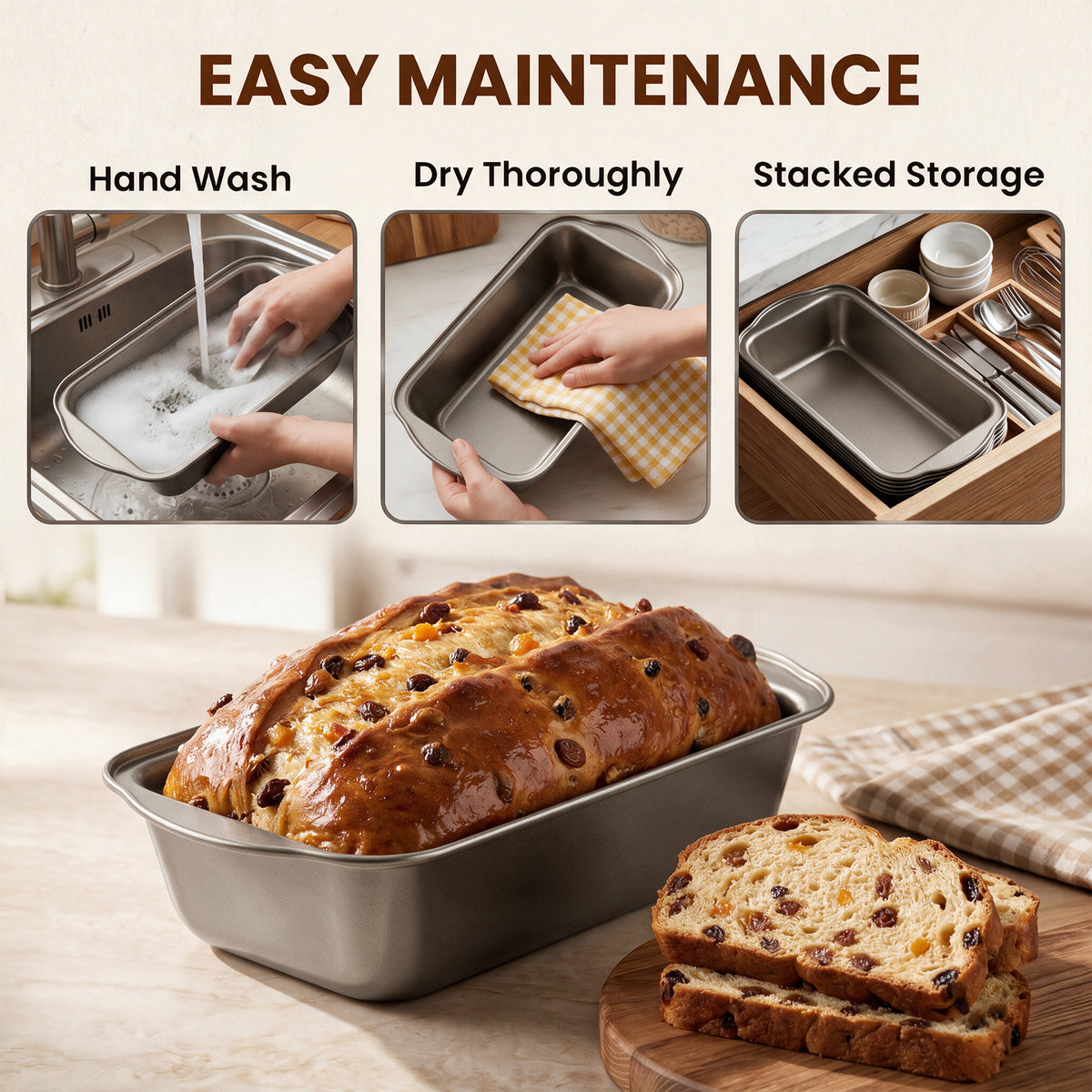 Kikcoin 4-Piece Loaf Pan Set, 9"*5" Non-Stick Baking Pan, Carbon Steel Bakeware, Easy Release & Oven Safe Meatloaf Pan for Banana Bread, Cake & Pastry Baking, Champagne Gold