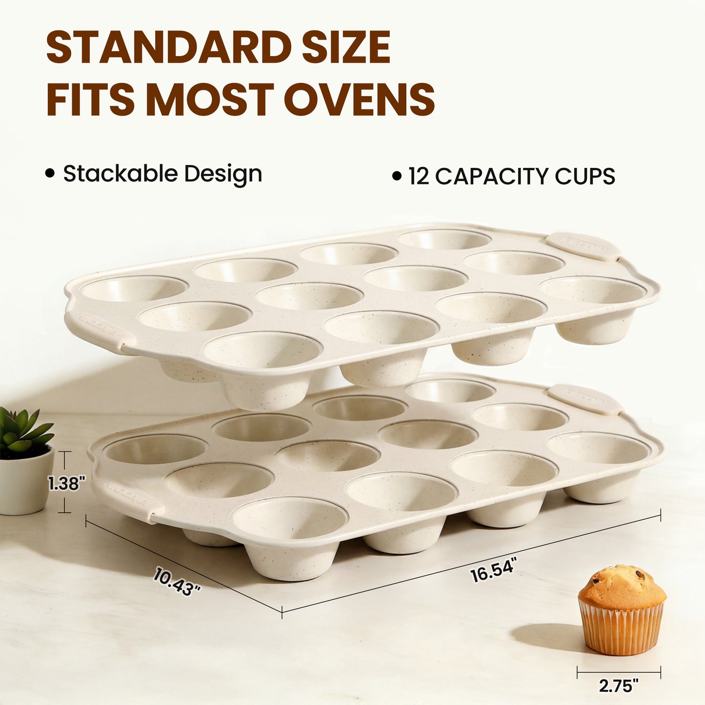 Kikcoin 2 Pack Muffin Pan Set, 12-Cup Non-stick Cupcake Pan, Carbon Steel Baking Pans Oven Safe up to 446℉